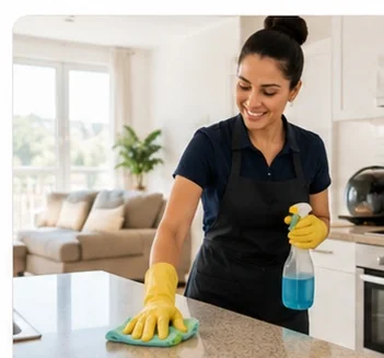 Profissional realizando serviços gerais de limpeza residencial